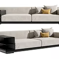 Modern Beige Two-Seater Sofa With Black Side Shelf And Throw Pillows
