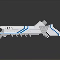 Futuristic Metallic Weapon Featuring Blue Accents Shiny Surface And Mechanical Gear Design