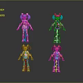 Colorful Humanoid Characters with Futuristic Outfits Diverse Hairstyles and Shiny Reflections