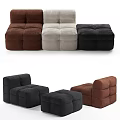 Modern Square Single Sofa with Brown White Black Colors and Plush Velvet Cushions
