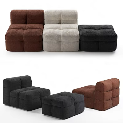Modern Square Single Sofa with Brown White Black Colors and Plush Velvet Cushions 3d model