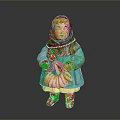 Woman Doll In Traditional Clothing With Red Headscarf Blue Coat Green Skirt And Bread Bunch