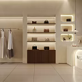 Modern Warm Cream Tone Clothing Store Interior With Cozy Customer Lounge And Exquisite Displays
