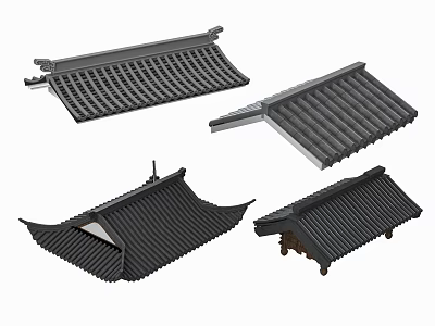 Traditional Black Roof Tiles Architectural Designs With Various Styles And Shapes 3d model