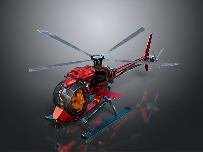 Red Cosmic Helicopter Model With Transparent Cockpit Orange Components And Blue Base 3d model
