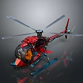 Red Cosmic Helicopter Model With Transparent Cockpit Orange Components And Blue Base