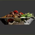 Delicious Mixed Food Bowl With Toast Tomato Lettuce Meat Fries And Olives