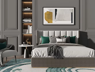 Modern Background Double Bed Double Bed Chair Bedside Cabinet 3d model