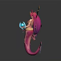 Pink Mermaid Character With Long Hair Crown Spear And Blue Orb