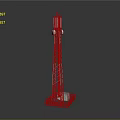 Red And White Communication Tower Metal Structure With Top Mounted Electronic Equipment And Antenna