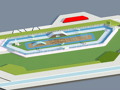 Sports Facility Design Featuring Oval Track Green Lawn Spectator Stands And Fencing 3d model