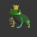 Green Frog Wearing Golden Crown On Black Reflective Surface With Shiny Skin And Realistic Eyes