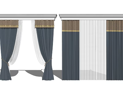 Elegant Navy Blue Curtains With White Sheer Panels Decorative Valance And Tiebacks 3d model