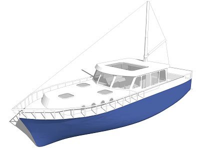Ship With Blue Hull White Superstructure And Mast Design Sketch 3d model