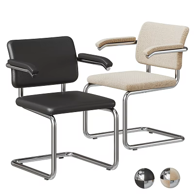 Modern Office Chairs with Black Leather and Beige Fabric Metal Frame Design 3d model