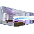 Modern Exhibition Booth Design With Curved Structure Lighting And Large Screen