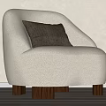 Modern Off-white Upholstered Armchair with Dark Brown Cushion and Wooden Legs