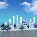Xinggu Yuncheng Photo Check In Spot With White Pillars Blue Purple Flowers And Blue Sky