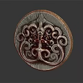 Round Carved Decorative Plate With Intricate Scroll Design And Green Brown Color