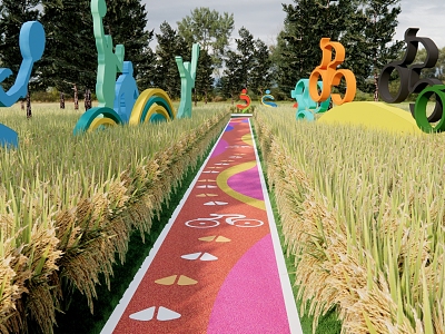 Modern color concrete pavement color landscape greenway fire climbing surface ground decoration fitness trail model