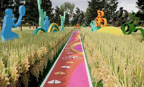 Modern color concrete pavement color landscape greenway fire climbing surface ground decoration fitness trail 3d model