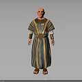 3D Ancient Egyptian Character Model In Blue Yellow Striped Robe With Golden Belt And Sandals