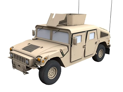 Beige Military Style Off Road Vehicle With Roof Storage Box And Antenna 3d model