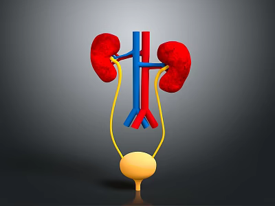3D Rendered Human Kidneys And Bladder Anatomical Structure With Blood Vessels 3d model