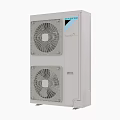 White Air Conditioner Fan With Indoor Outdoor Units Control Panel And Remote Control