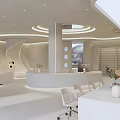 Modern White Showroom Interior With Curved Design Round Columns Skylight And Reception Desk