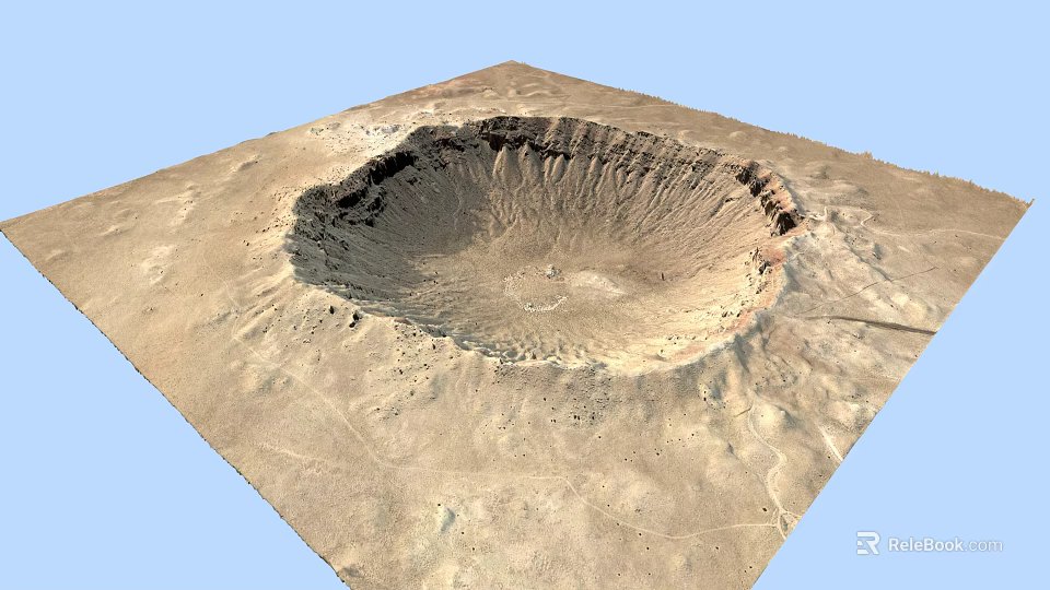 Stunning Desert Meteor Crater Natural Landscape with Arid Terrain and Circular Formation 3d model 