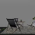 Small Outdoor Table With Gray Lounge Chairs Green Plants Pebble Floor And Water Pond