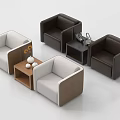 Modern Single Seater Sofa in White and Dark Brown with Side Table and Decorations 3d model