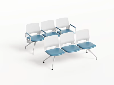 Sleek Public Chairs With White Backrests Blue Seats And Metal Frames 3d model