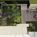 Courtyard Garden Design With Lush Greenery Stone Paths Wooden Deck And Seating Area