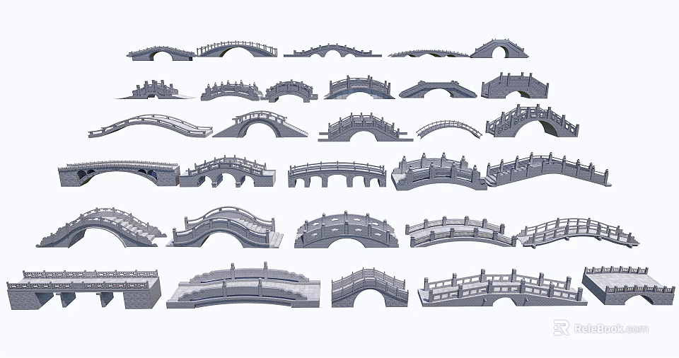 Various Landscape Bridge Designs Showcasing Diverse Architectural Structures And Styles 3d model