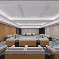 Modern Conference Room Spacious Interior With Modern Ceiling Lighting Patterned Carpet And Comfortable Sofas 3d model