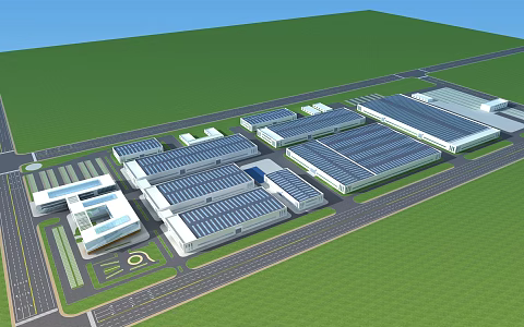 Large bird's-eye view planning of modern factory office 3d model