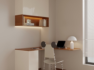 Modern corner desk and chair combination hanging cabinet computer model