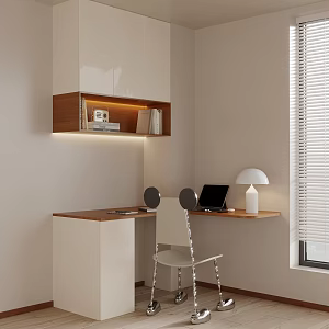 Modern corner desk and chair combination hanging cabinet computer 3d model