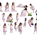 Little Girl in Pink Dress Displaying Various Poses and Playful Actions