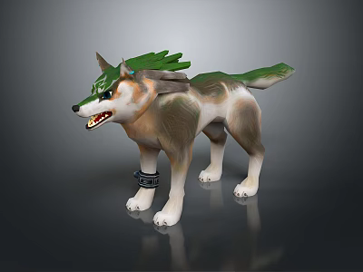 Game Movie Wolf Character With Green Mane Brown White Fur Open Mouth Fierce Expression 3d model