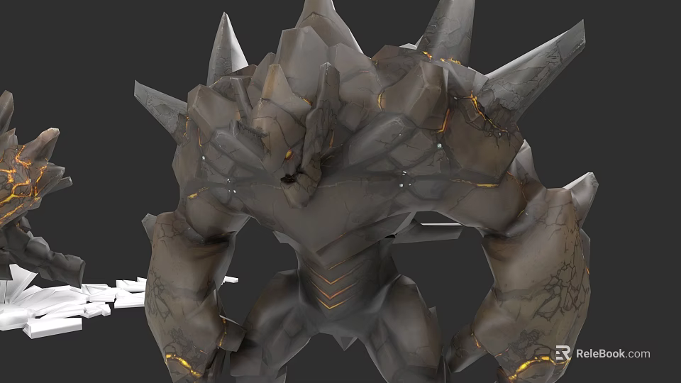 Mythical Rocky Monster Character With Spiked Body And Yellow Glowing Details 3d model 