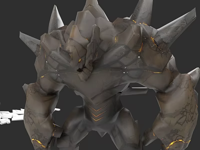 Mythical Rocky Monster Character With Spiked Body And Yellow Glowing Details 3d model