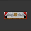 Decorative Stage With Wooden Floor White Brick Wall Sun Cloud Decorations Red Curtains And Speakers