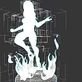 Woman With Pink Hair Wearing Pink And Yellow Outfit On Pedestal Surrounded By Flames