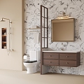 French Bathroom Cabinet Washstand Mirror Toilet Shower 3d model