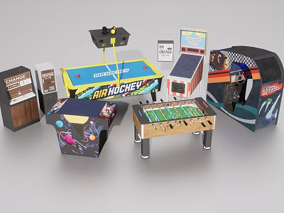 Indoor Amusement Equipment Set With Air Hockey Table Foosball Table And Arcade Machines 3d model
