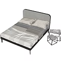 Modern Double Bed With Neutral Bedding Side Table And Geometric Stool 3d model
