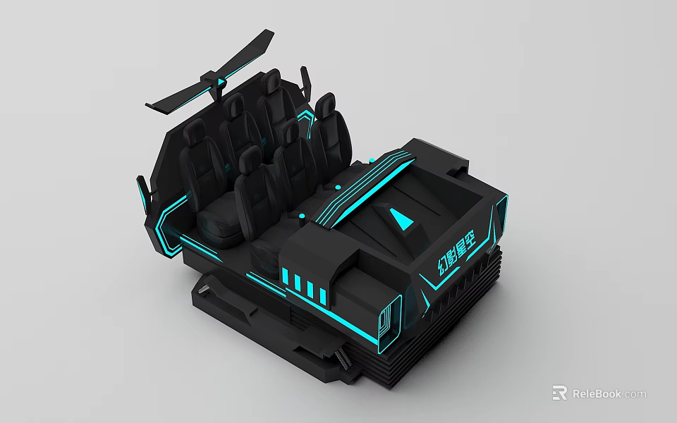 Futuristic Black Vehicle With Helicopter Rotor Blue Lights And Seats 3d model 